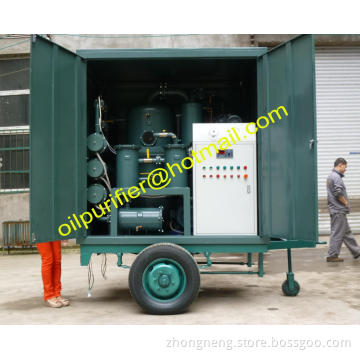 Mobile Transformer oil purification Plant enclosed in canopy and mounted on trailer for outside use
